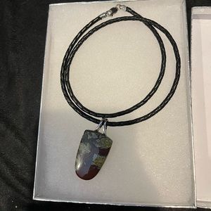 Black rope necklace with Green/Brown/Burgundy pendant